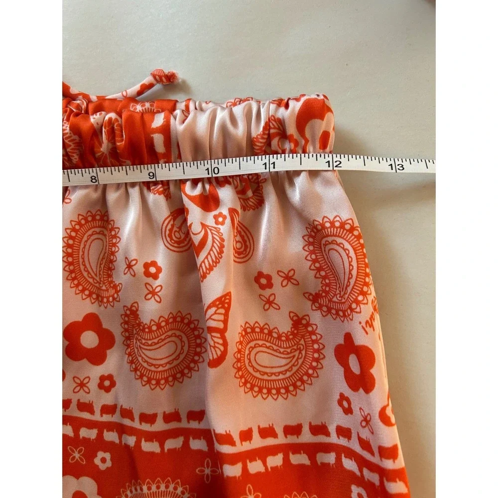 Lisa Says‎ Gah Bandana Print Two Piece Set Orange White Crop Top Shorts XS